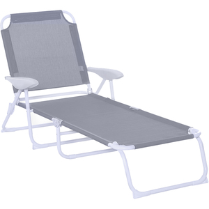 Outsunny Liegestuhl, Sonnenliege, Klappbare Strandliege, 4-stufige Gartenliege, Netzstoff, Grau, 160