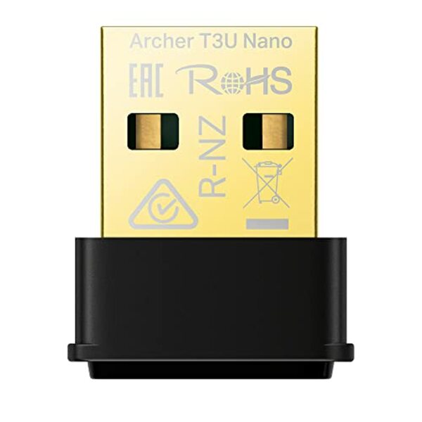 Bild 1 von TP-Link Archer T3U Nano AC1300 Dual Band USB WLAN Stick Adapter(867MBit/s 5GHz, 400MBit/s 2,4GHz,WPA3-Verschlüsselungs-Standard, MU-MIMO, Windows 11/10/8.1/8/7/XP, Mac OS 10.15&früher) schwarz/Gold