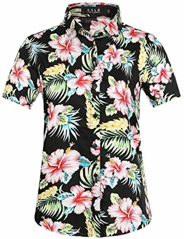 Bild 1 von SSLR Damen Bluse Elegant Shirt Kurzarm Hawaii Hemd Sommer Bl