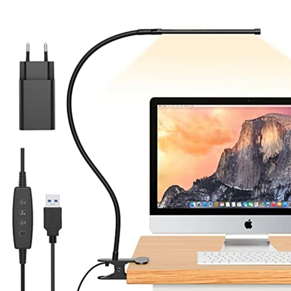 Bild 1 von iZELL 77 LED Schreibtischlampe Dimmbar - 【3 Farbtemperaturen & 10 Helligkeitsstufen】 70cm Flexiblem Schwanenhals mit USB-Ladegerät, Klemmleuchte, Bürolampe, Arbeitslampe für Home Office/ Büro