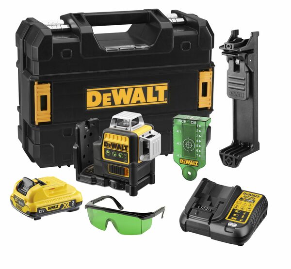 Bild 1 von DeWalt Kreuzlinienlaser DCE089D1G-QW Multilinienlaser grün, Laserklasse 2M, 3 Strahlen, 1xhorizontal/2xvertikal, inkl. 10,8V 2,0Ah Akku