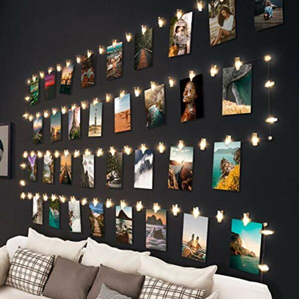 Bild 1 von litogo 10M 100LED Fotoclips Lichterkette, Lichterkette mit 60 Klammern für Fotos Wand Batteriebetriebene Lichterketten DIY bilder für Zimmer, Wohnzimmer Weihnachten Hochzeiten Warmweiß, 20 Nägeln