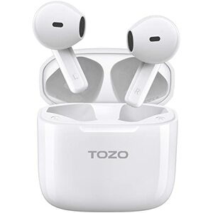 TOZO A3 Bluetooth Kopfhörer, Halb-In-Ear Ohrhörer Bluetooth 5.3, Leichte Kopfhörer mit Digitaler Geräuschunterdrückung, Ladeetui mit Reset-Taste, Hall-Sensor-Erkennung Kopfhörer, Weiß
