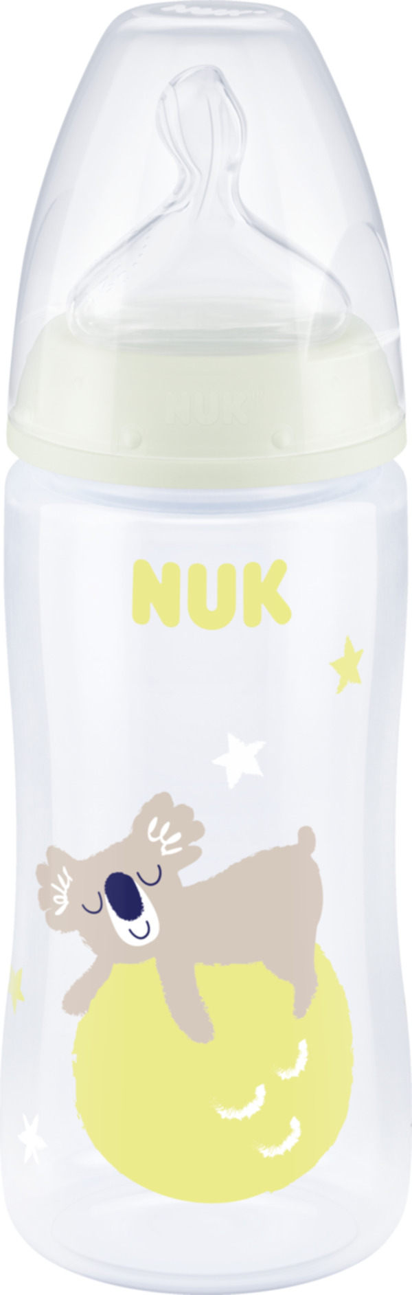 Bild 1 von NUK First Choice+ Night Babyflasche mit Leuchteffekt und Temperature Control, 0-6 Monate, gelb