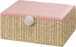 Dekorieren & Einrichten Box aus Bast & Samt mit Stoffbommel, rosa-natur