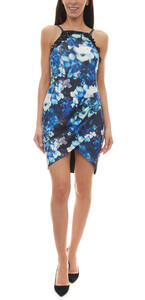 melrose Scuba-Kleid trendiges Damen Sommer-Kleid mit Allover Print und Spaghettiträgern Blau