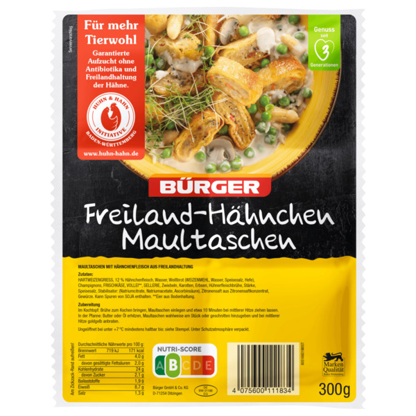 Bild 1 von Bürger Freiland-Hähnchen Maultaschen 300g