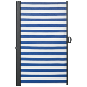 Outsunny Seitenmarkise Ausziehbar, 300 x 160cm Sichtschutzwand, Gartenmarkise mit UV-Schutz, Windschutz mit Metallrahmen, Polyester, Blau+Weiß