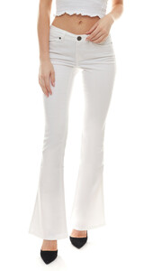 AjC Super Stretch Jeans-Hose elastische Damen Retro Schlag-Hose Weiß