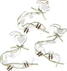Dekorieren & Einrichten Metall Schmetterling/Blume/Herz mit Bändern & Perlen zum Aufhängen, weiß-hellgrün