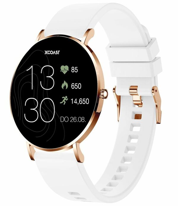 Bild 1 von XCOAST SIONA 2 Damen Smartwatch (4,2 cm/1,3 Zoll, iOS und Android) Polar White, Fitness Tracker, 3-tlg., neueste Generation, Blutsauerstoffmesser, Wasserdicht, Ultra flach, Puls, Blutdruck, bril