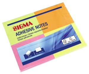 SIGMA Haftnotizen, farbig, 50 x 38 mm, 4 x 50 Blatt