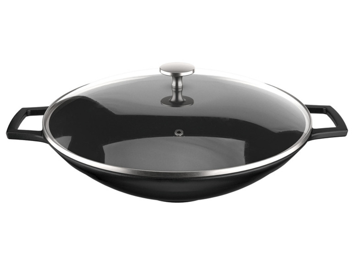 Bild 1 von ERNESTO® Wok, Gusseisen, 36 cm, mit Glasdeckel