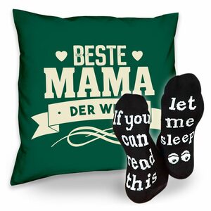 Soreso® Dekokissen Kissen Beste Mama der Welt & Sprüche Socken Sleep, Geschenk Geburstag Muttertag Weihnachten