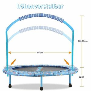 Arkmiido Kindertrampolin stabiles Kindertrampolin mit Griff und Schutzhülle, ab 3 Jahren, Sprung-Fitness-Jumpingtrampolin bis zu 60kg, Ø 92,00 cm