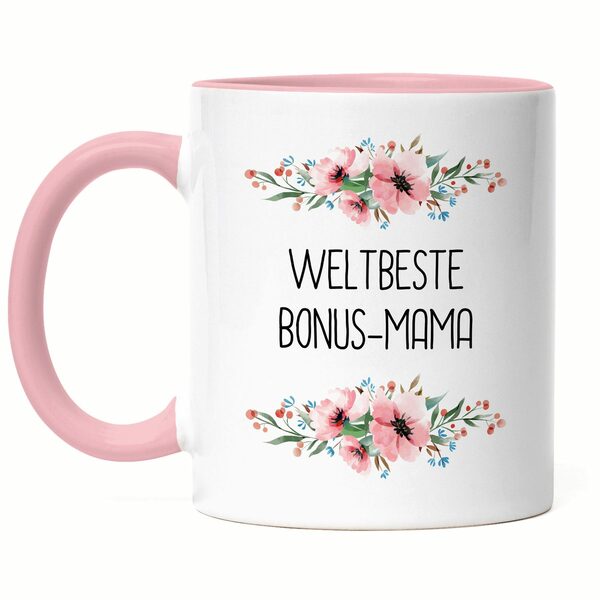 Bild 1 von Hey!Print Tasse Weltbeste Bonus-Mama Tasse Mutterliebe Blumenmotiv Geschenkidee Muttertag Geburtstag, Keramik