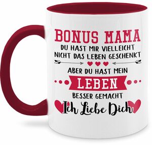 Shirtracer Tasse Bonus Mama Ich Liebe Dich Schwarz - Muttertagsgeschenk Kaffeetasse - Tasse zweifarbig, Keramik, muttertagsgeschenk teetasse - bonus mama tasse - mamatagsgeschenk
