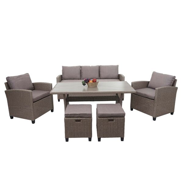Bild 1 von Poly-Rattan Garnitur MCW-E95, Garten-/Lounge-Set Sofa Sitzgruppe, Tischplatte WPC Spun Poly halbrundes Rattan grau
