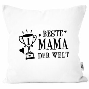 MoonWorks Dekokissen Kissen-Bezug Geschenk zum Muttertag Beste Mama der Welt Pokal Kissen-Hülle Deko-Kissen Baumwolle MoonWorks®