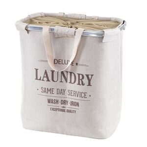 Wäschesammler MCW-C34, Laundry Wäschekorb Wäschebehälter mit Kordelzug, 2 Fächer Henkel 54x52x32cm 89l ~ beige