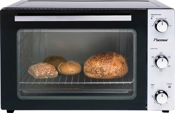 Bild 1 von bestron Minibackofen AOV45, 2-in-1 Gerät, mit Drehspieß, 1800 W, Edelstahl, Schwarz