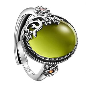 SHEGRACE Damen Vintage Ring aus 925er Sterlingsilber mit Granatapfelblüte und Ovalem Granat Fingerring, in Verschiedenen Farben Erhältlich, 19 mm, Verstellbar