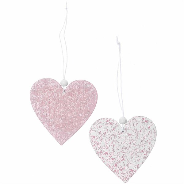 Bild 1 von Herzen aus Holz zum Hängen rosa-weiß 8cm 2 Stück