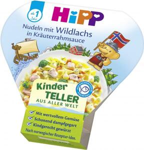 Hipp Kinder Teller Nudeln mit Wildlachs in Kräuterrahmsauce