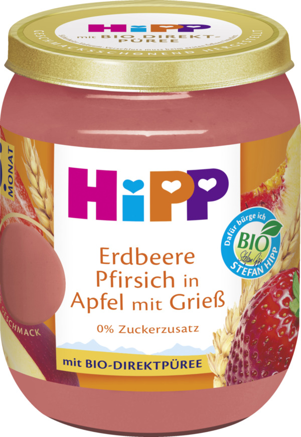 Bild 1 von HiPP Bio Erdbeere Pfirsich in Apfel mit Grieß