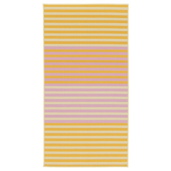 Bild 1 von KORSNING  Teppich flach gewebt, drinnen/drau, gelb/rosa/gestreift