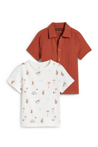 C&A Set-Hemd und Kurzarmshirt-2 teilig, Orange, Größe: 170