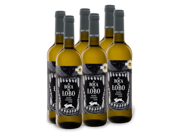 6 x 0,75-l-Flasche Weinpaket Lidl Valencia La trocken Chardonnay ansehen! del Boca von Lobo Macabeo vegan, DOP Weißwein