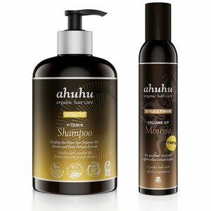 ahuhu organic hair care Vitality Vitamin Shampoo 500ml Volumen Mousse Biotin 300ml