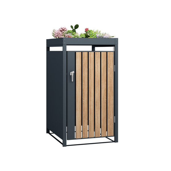 Bild 1 von HC Garten & Freizeit Mülltonnenbox für bis zu 240 Liter Tonnen mit Pflanzkasten Pflanzdach anthrazit