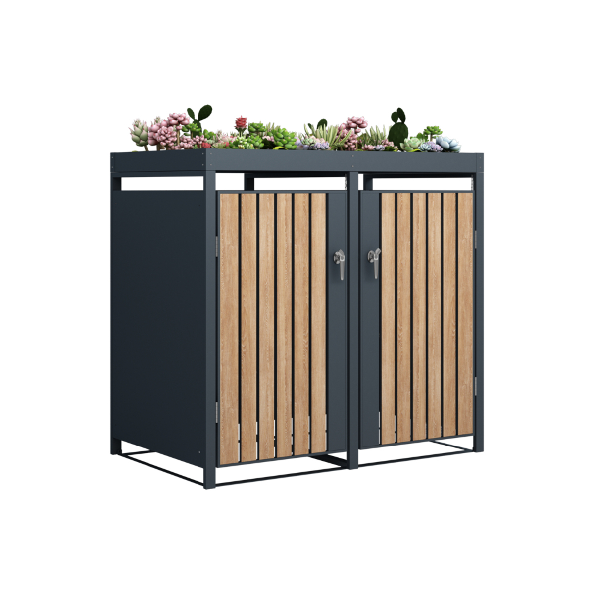 Bild 2 von HC Garten & Freizeit Mülltonnenbox für 2x 240 Liter Tonnen mit Pflanzkasten Pflanzdach anthrazit