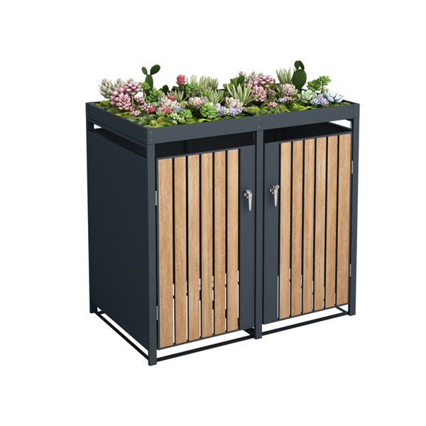 Bild 3 von HC Garten & Freizeit Mülltonnenbox für 2x 240 Liter Tonnen mit Pflanzkasten Pflanzdach anthrazit