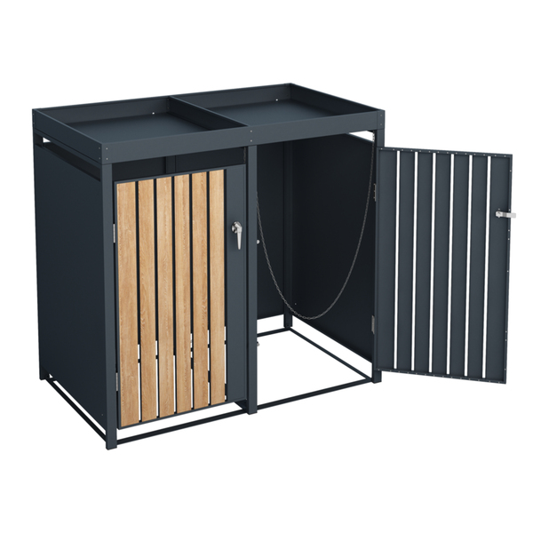 Bild 4 von HC Garten & Freizeit Mülltonnenbox für 2x 240 Liter Tonnen mit Pflanzkasten Pflanzdach anthrazit