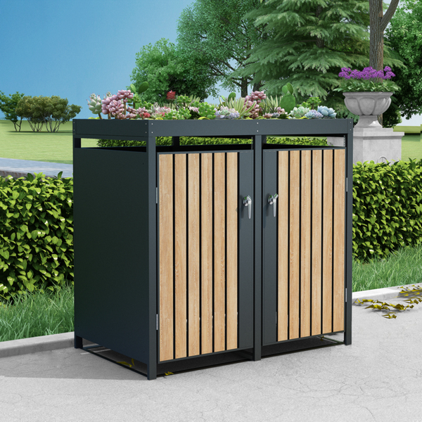 Bild 1 von HC Garten & Freizeit Mülltonnenbox für 2x 240 Liter Tonnen mit Pflanzkasten Pflanzdach anthrazit