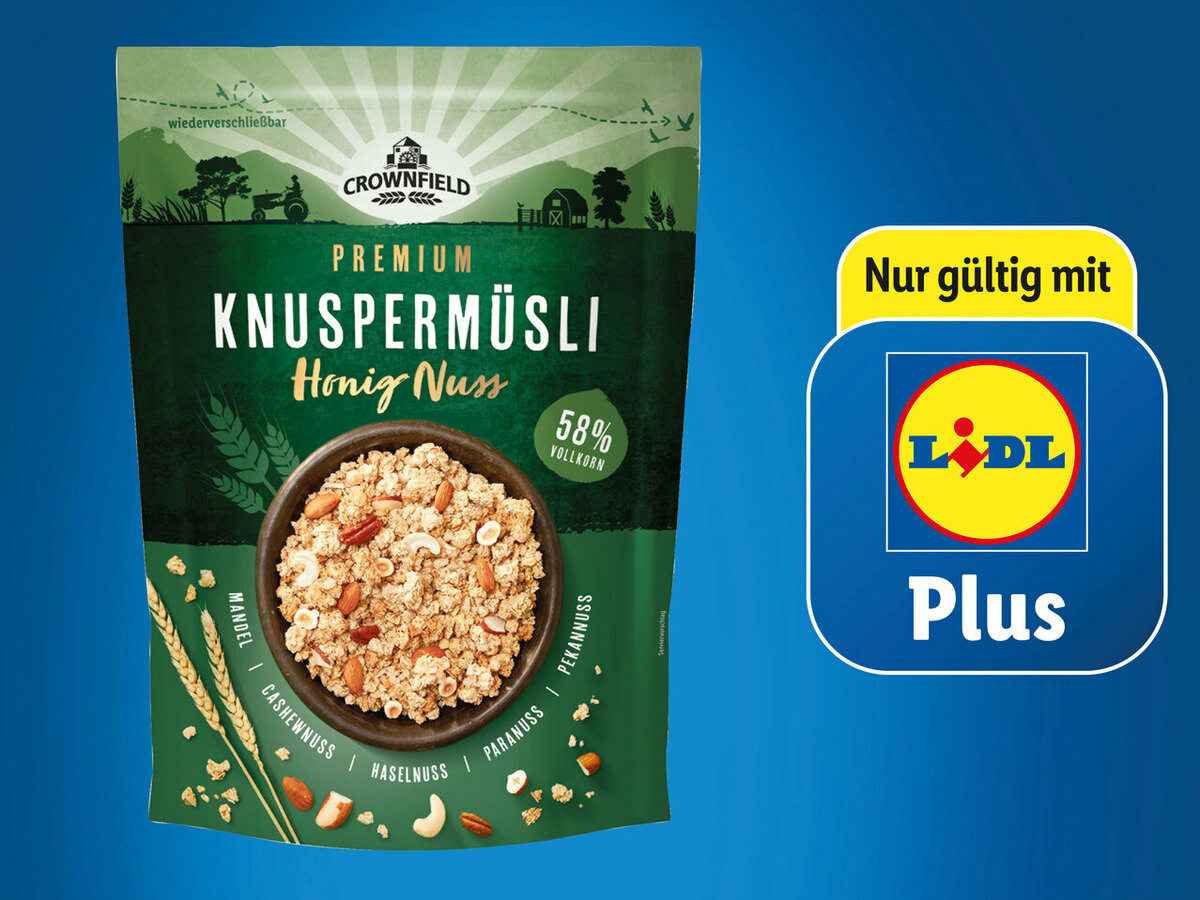 Bild 1 von Crownfield Premium Knuspermüsli Honig Nuss