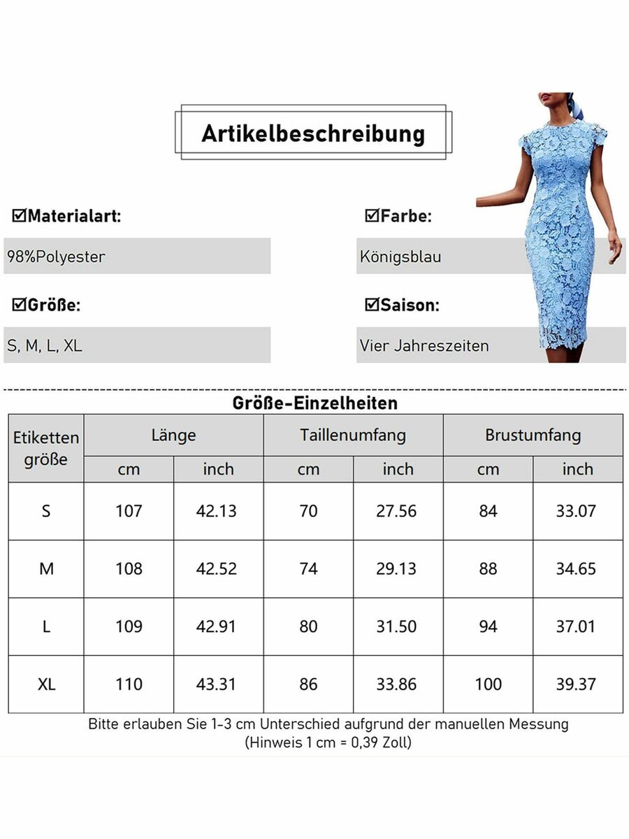 Bild 1 von PYL Cocktailkleid Damen Elegant Spitze Etuikleid Abendkleid Cocktailkleid Partykleid 34-40 Größe
