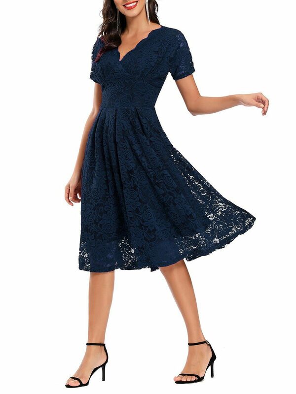 Bild 3 von PYL Cocktailkleid Damen Elegant Cocktailkleid mit Spitze Kurzarm 38-48 Größe