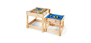 Sand- und Wassertisch Sandy Bay, Outdoor-Spieltisch für Kinder aus Holz, 2er Set, natur