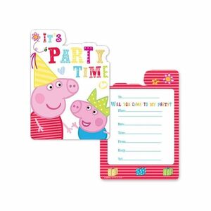 Peppa Pig 6 Einladungskarten mit Briefumschlag