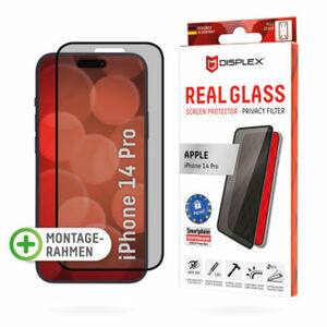 DISPLEX Privacy Full Cover Panzerglas (10H) für iPhone 14 Pro, Eco-Montagerahmen, Privacy Filter, Tempered Glas, kratzer-resistente Glasschutzfolie, h