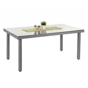 Poly-Rattan Gartentisch Chieti, Esstisch Tisch mit Glasplatte, 160x90x74cm ~ grau