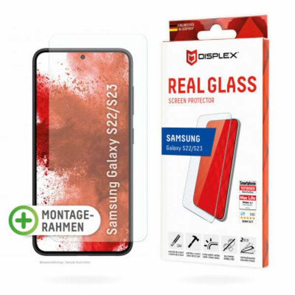 Bild 1 von DISPLEX Panzerglas 2D/Clear (10H) für Samsung Galaxy S22/S23, Eco-Montagerahmen, Tempered Glas, kratzer-resistente Glasschutzfolie, hüllenfreundlich