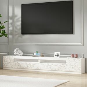 TV Lowboard Weiß mit LED Beleuchtung Marmor Optik 9079