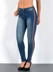 ESRA Skinny-fit-Jeans J330 Damen High Waist Skinny Jeans mit Streifen, bis Übergröße / Plussize Große Größe, Enge Röhrenjeans mit Galonstreifen hohe Leibhöhe, Damen enge Skinny Hose mit