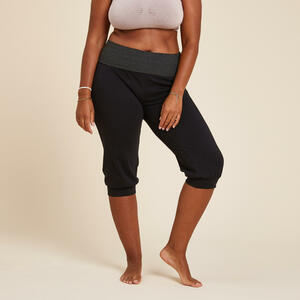 Leggings 3/4 sanftes Yoga Baumwolle Ecodesign Damen schwarz/grau