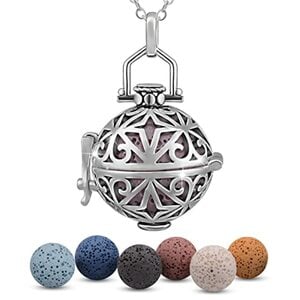 INFUSEU Aromatherapie ätherisches Öl Diffusor Frauen Halskette, versilbert Dreamcatcher Anhänger mit 5 Stück Lava Steinen & Kette 61cm, Geschenk für Damen…